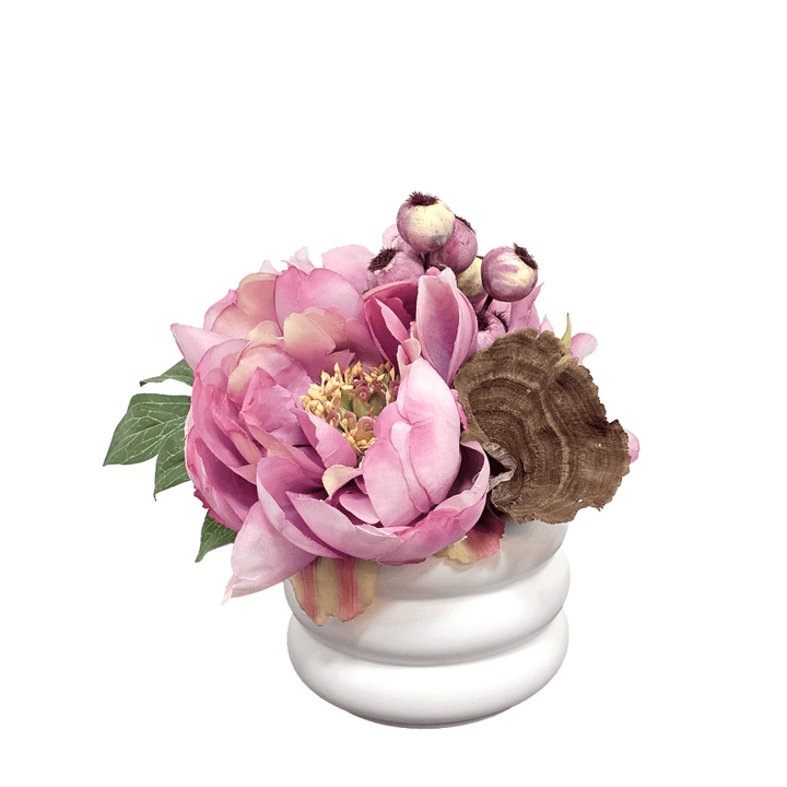 Peonies with Berries and Calice in Ceramic 9"H - LDF Silk