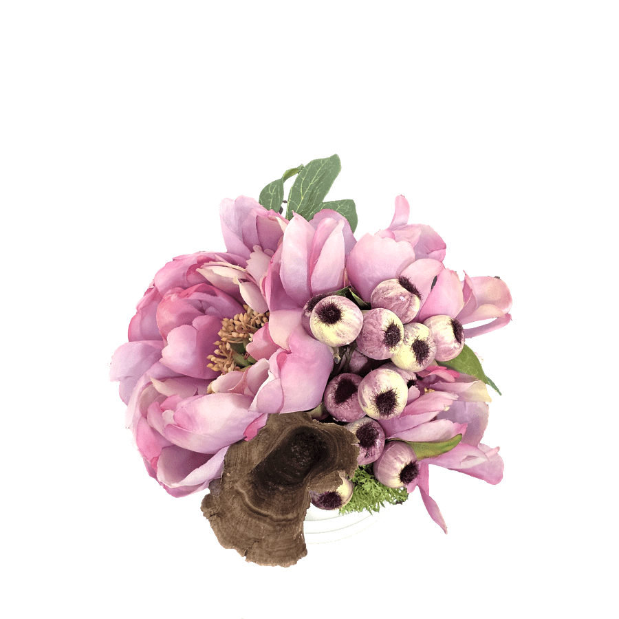 Peonies with Berries and Calice in Ceramic 9"H - LDF Silk