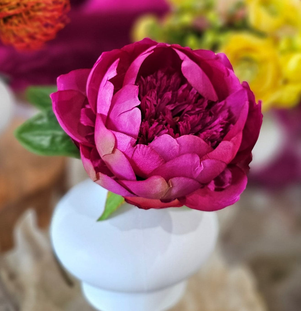 Peony in White Ceramic. FH: 9"H - LDF Silk