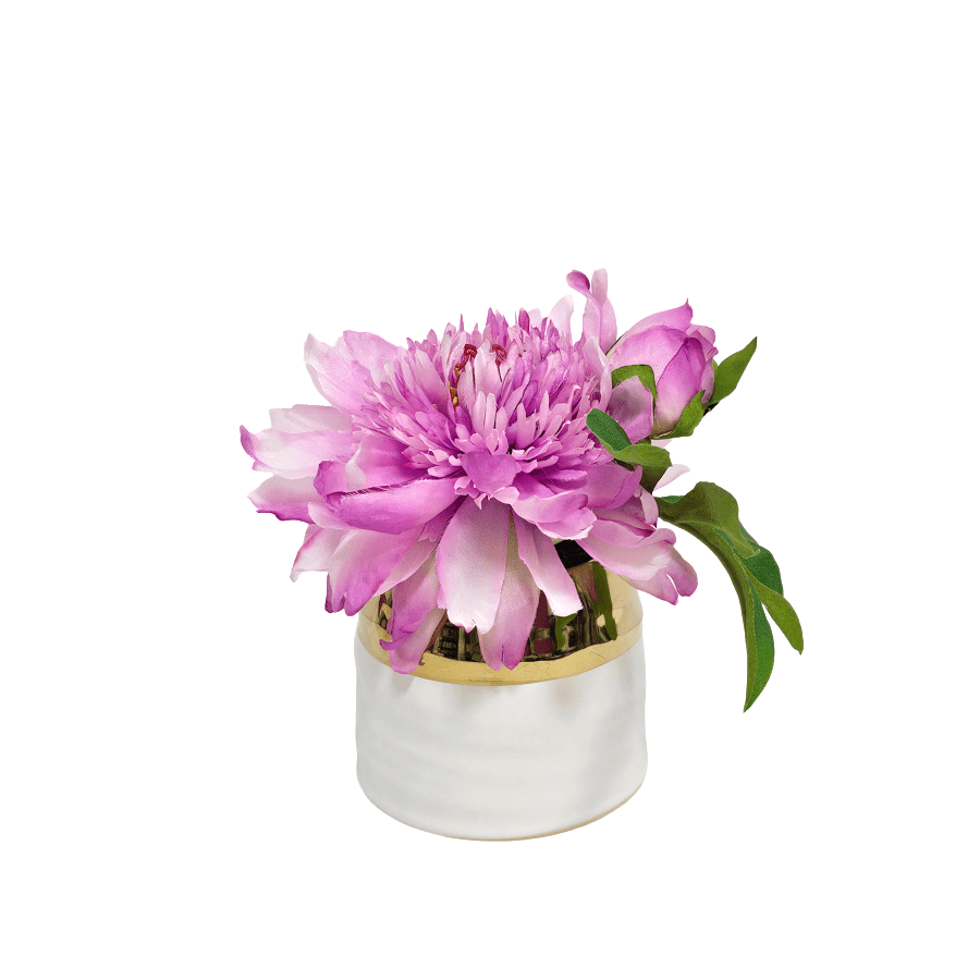 Peony Spray in Ceramic Pot 6"H x 5"Dia - LDF Silk
