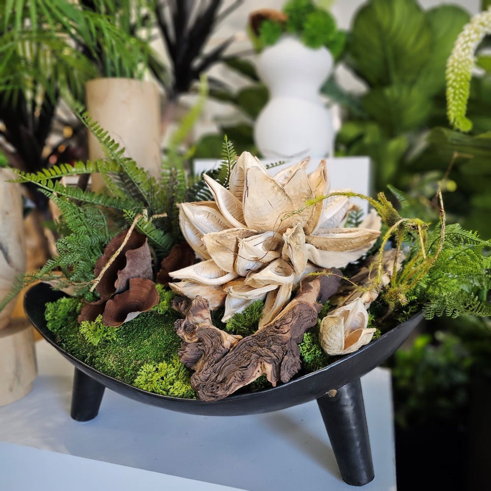 Petrified Wood, Pod Cluster, Ferns, and Calice 22"H - LDF Silk