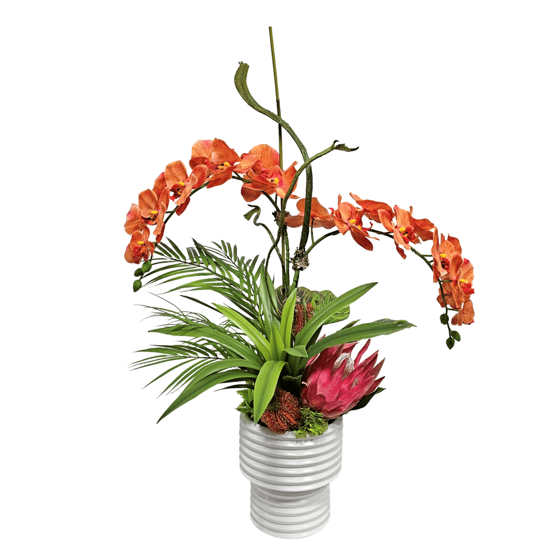 Phalaenopsis Orchids with Protea, Banksia and Tropicals. FH: 34"H - LDF SilkArtificial Flora