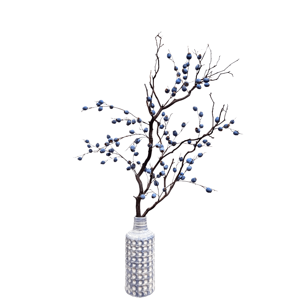 Pods on Manzanita Branch in Decorative Vase 62"H x 46"W x 25"D - LDF Silk