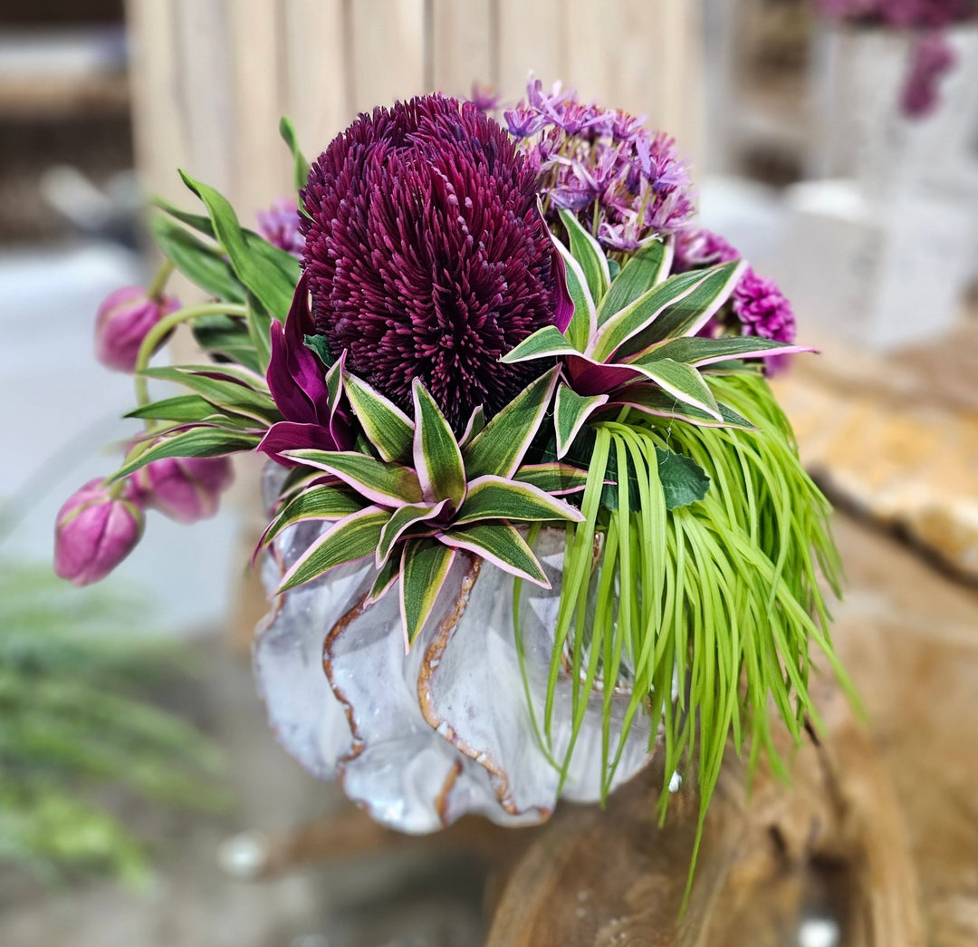 Protea, Allium, Tulips and Succulents in a Ceramic FH: 12" - LDF Silk