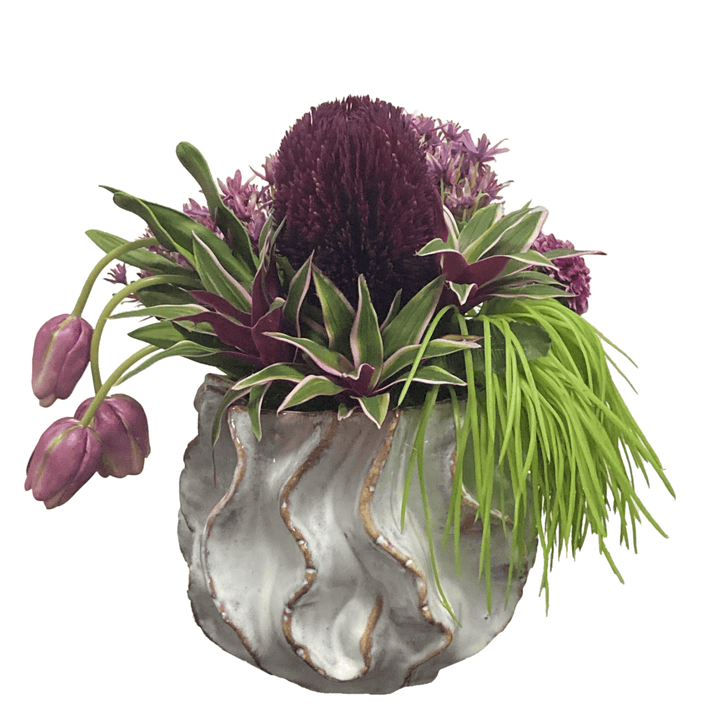 Protea, Allium, Tulips and Succulents in a Ceramic FH: 12" - LDF Silk