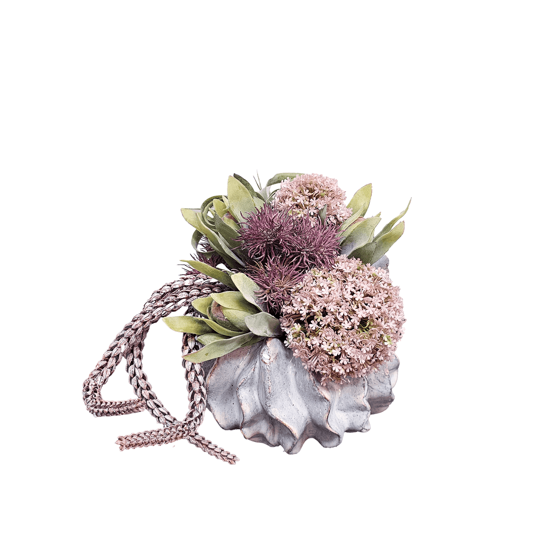 Protea, Thistle and Snowballs in Organic Ceramic 12"H - LDF Silk