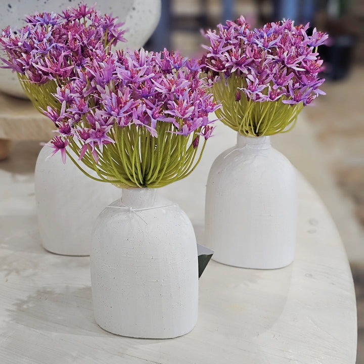 Purple Allium in Matte White Ceramic Vase 10.5"H - LDF Silk