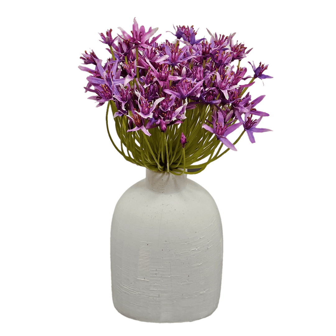 Purple Allium in Matte White Ceramic Vase 10.5"H - LDF Silk