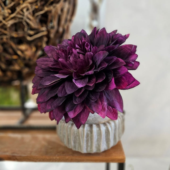 Purple Dahlia in Ceramic Vase 10"H - LDF Silk