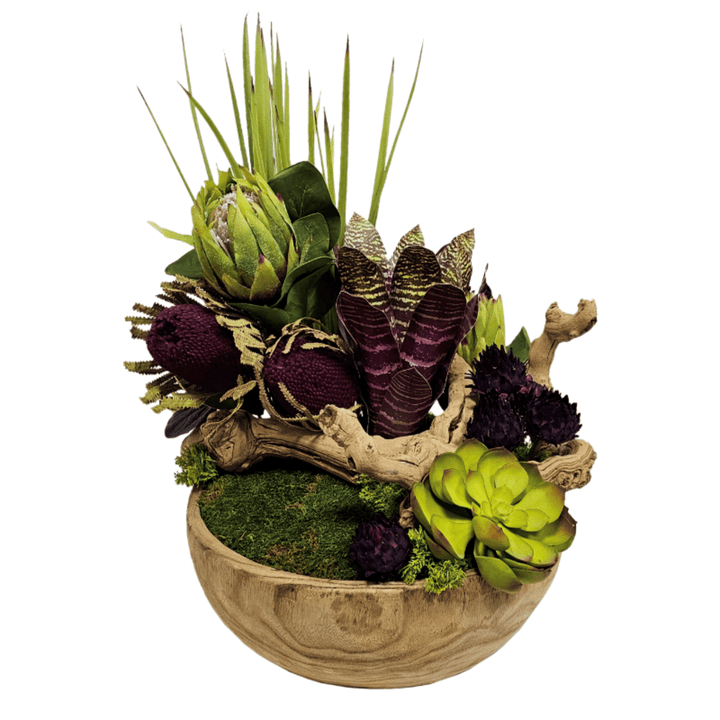 Queen Protea, Dried Banksia, Artichokes, Succulents and Moss in Bowl FH: 24"H - LDF Silk