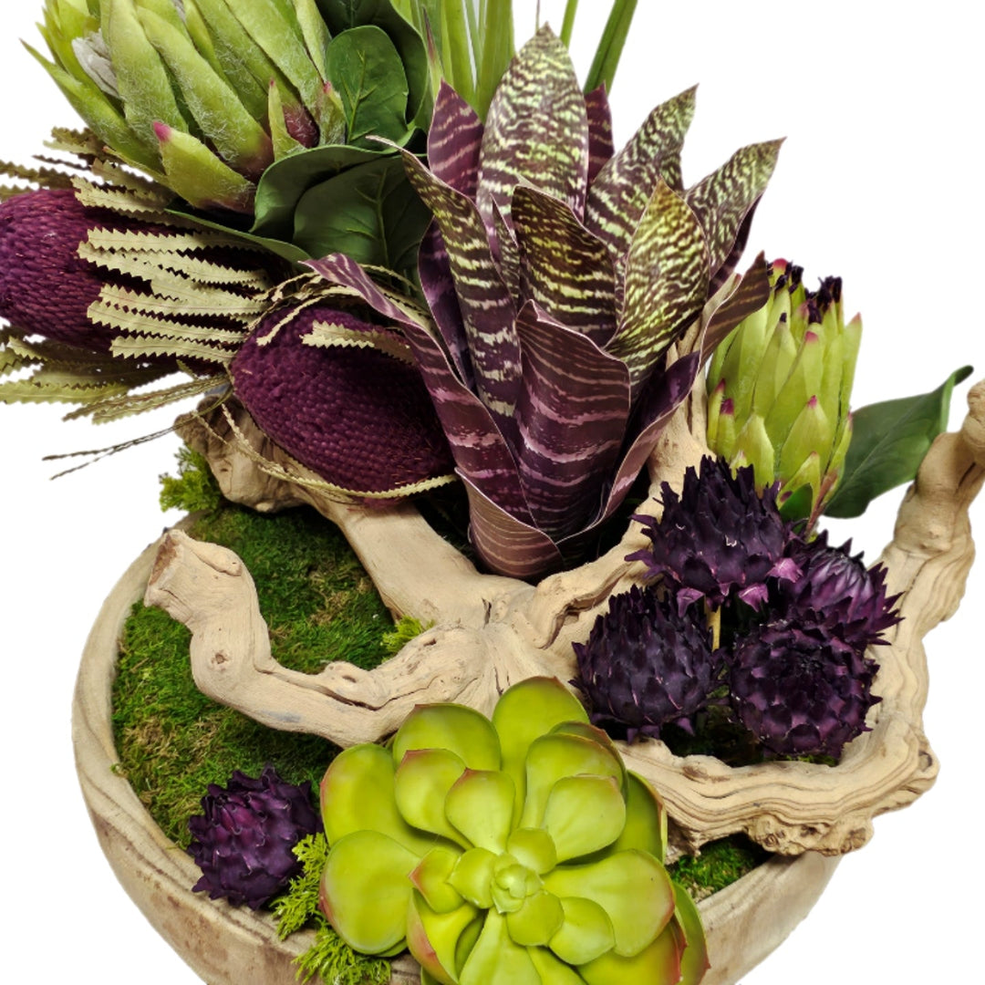 Queen Protea, Dried Banksia, Artichokes, Succulents and Moss in Bowl FH: 24"H - LDF Silk