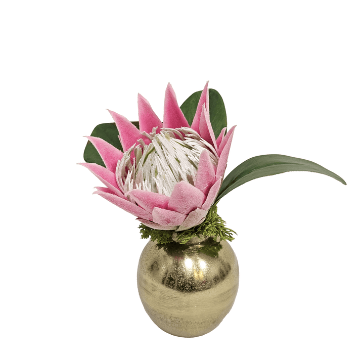Queen Protea in Metal Vase 7"H - LDF Silk