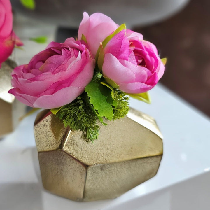Ranunculus in Metal Vase 6.25" - LDF Silk