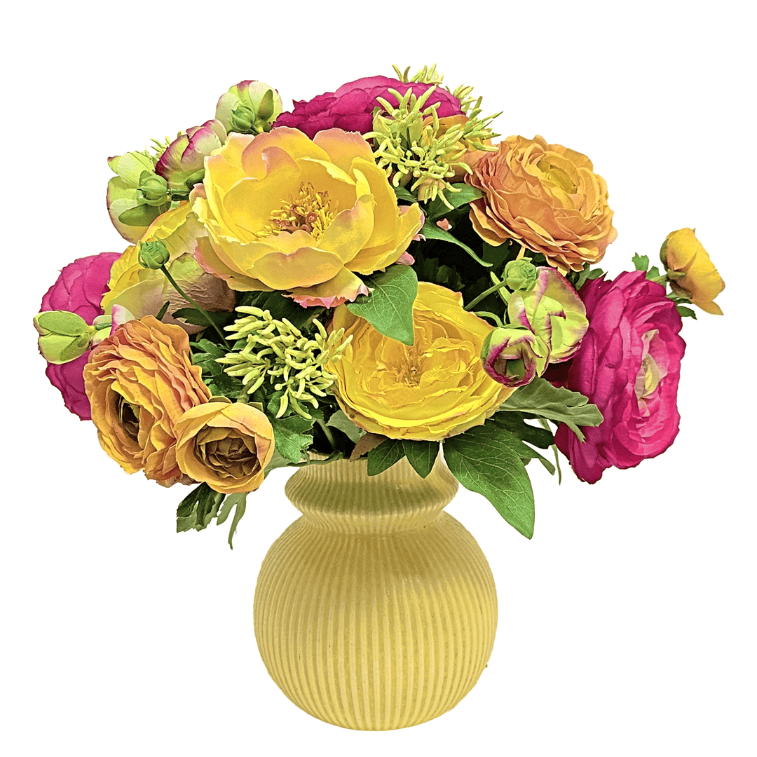 Ranunculus, Peonies and Dogwood Seed in Vase 16"H - LDF Silk