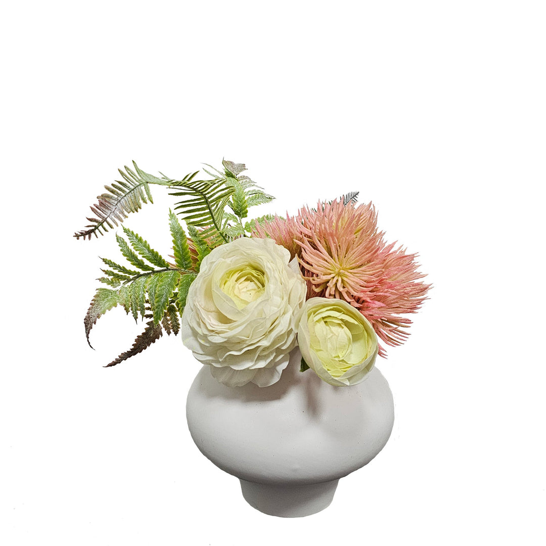 Ranunculus with Fern in Ceramic Vase. FH: 10" - LDF Silk