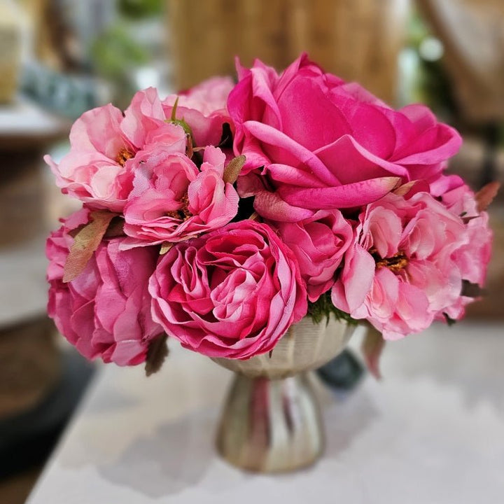 Roses in Metal Vase 8.5"H - LDF Silk
