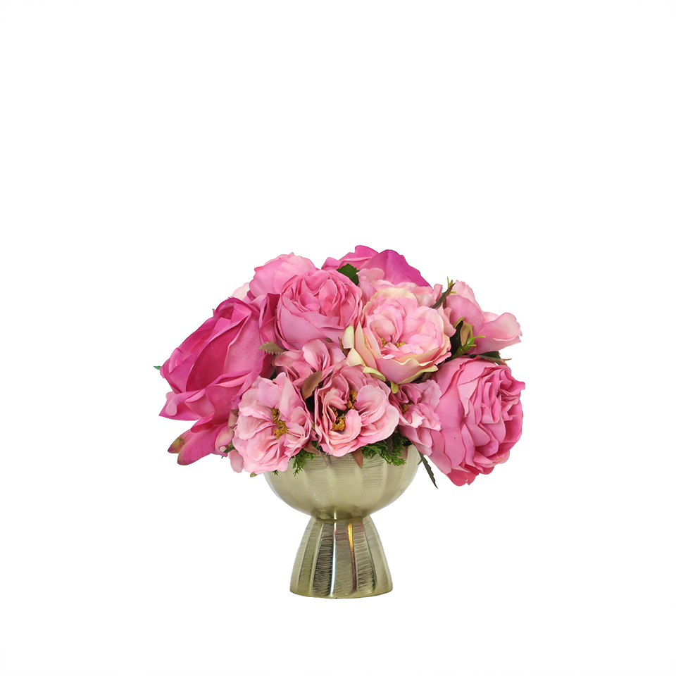 Roses in MetalVase 8.5"H - LDF Silk