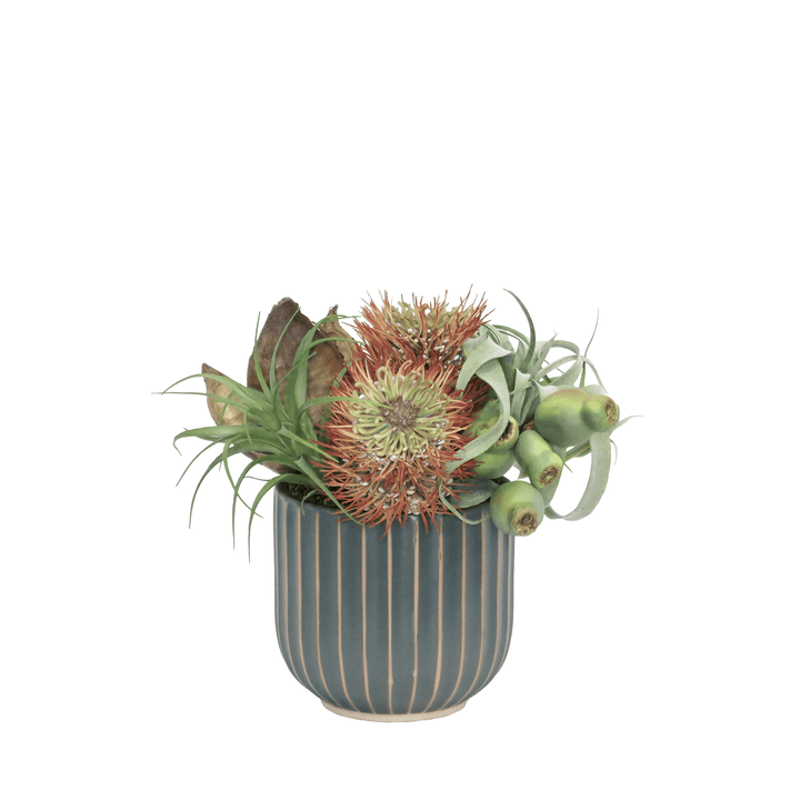 Rust Protea, Tillandsia, Sora Pod and Fruit Pods in Ceramic 10.5"H - LDF Silk