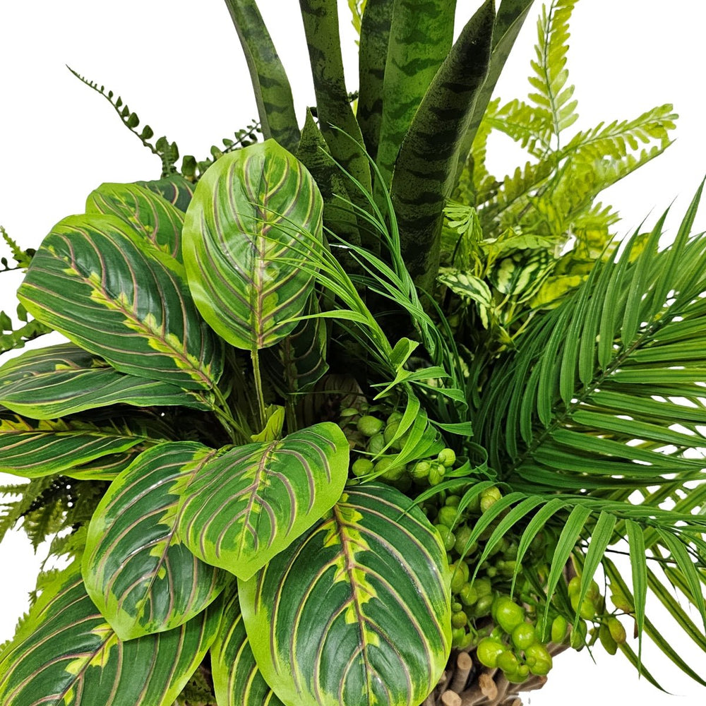 Sansevieria, Peacock Plant, Mixed Ferns and Palm in Container FH: 28"H - LDF Silk
