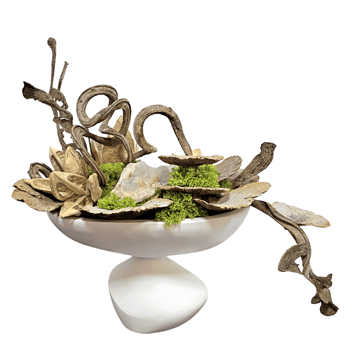 Sculptural Natural Vine, Pods, Mushrooms and Large Crystal in Organic Ceramic 21"H - LDF SilkFlorals