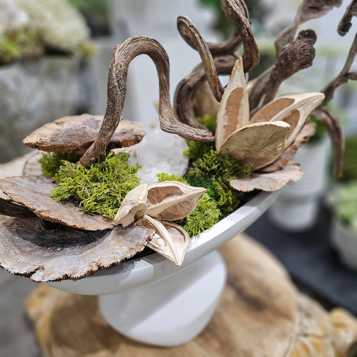 Sculptural Natural Vine, Pods, Mushrooms and Large Crystal in Organic Ceramic 21"H - LDF SilkFlorals