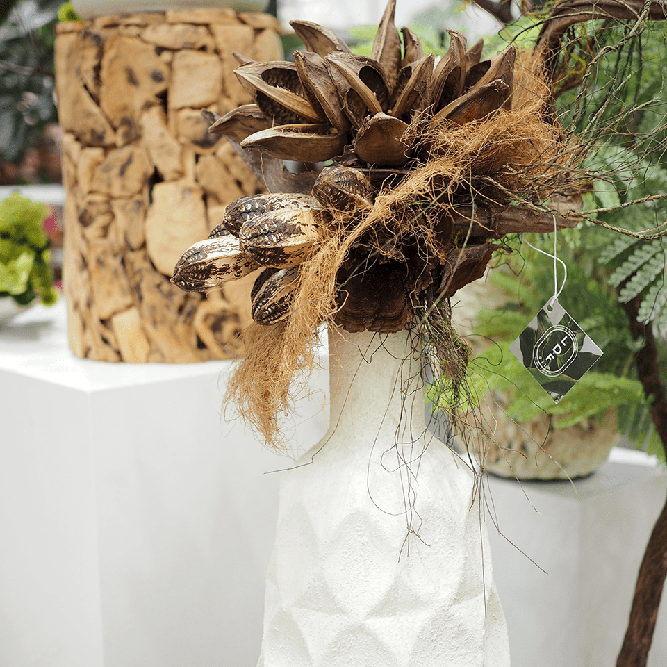 Sculptural Naturals in Textured Round Vase 43"H - LDF SilkArtificial Flora