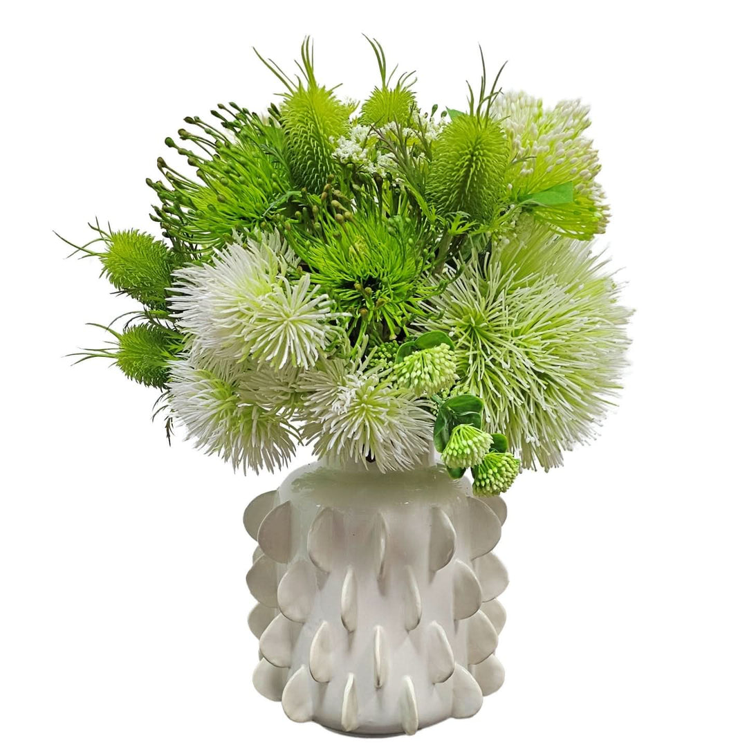 Sea Urchin Flower with Protea and Thistle in Decorative Vase 19"H - LDF Silk