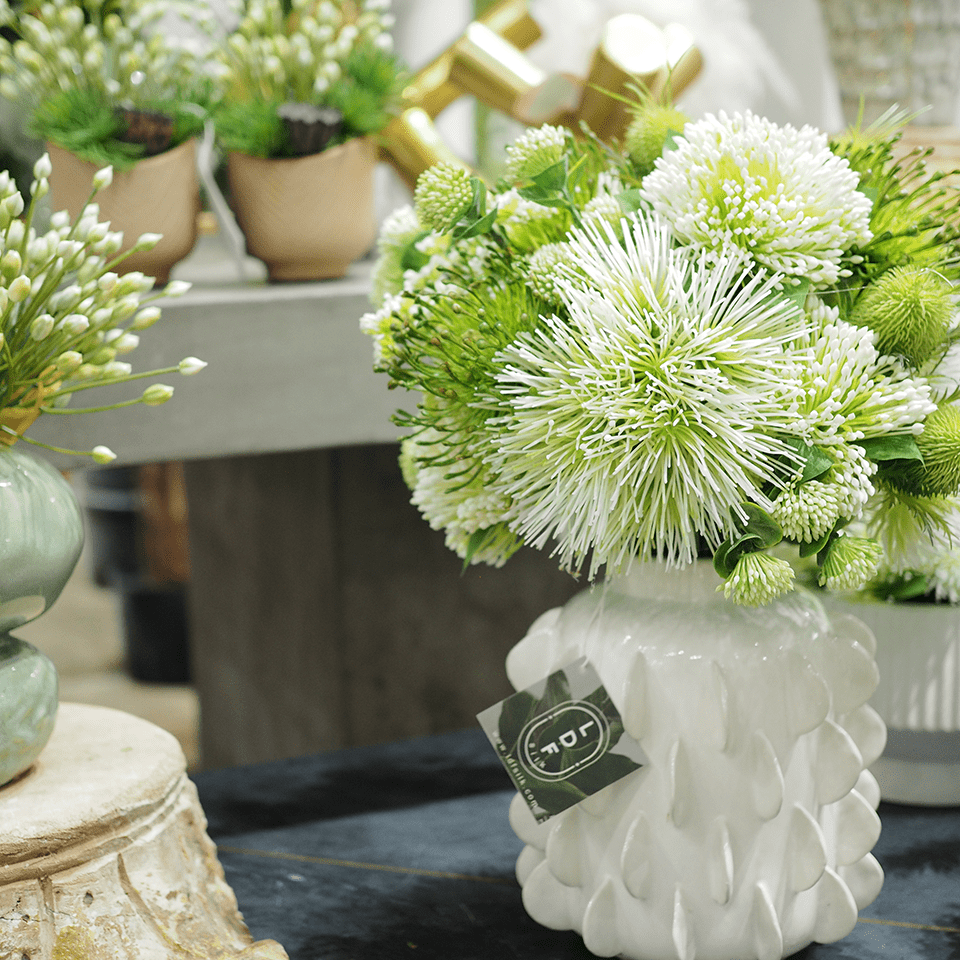 Sea Urchin Flower with Protea and Thistle in Decorative Vase 19"H - LDF Silk