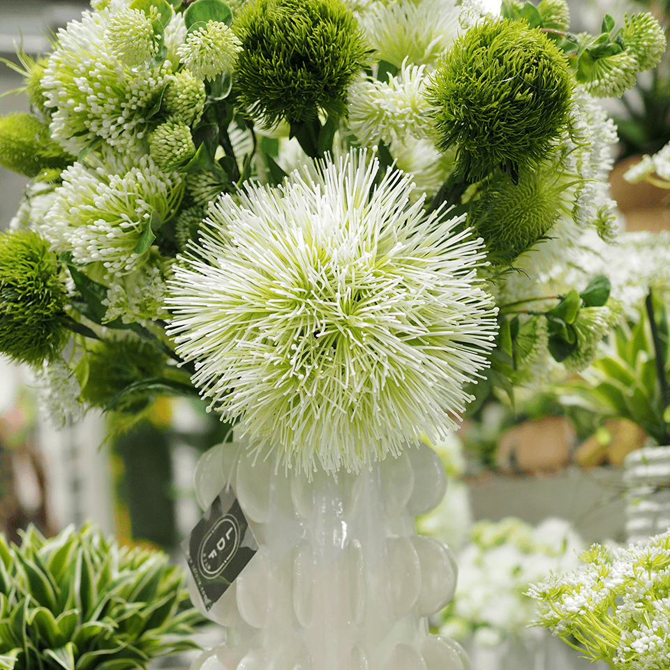 Sea Urchin Flower with Protea and Thistle in Decorative Vase 28"H - LDF Silk