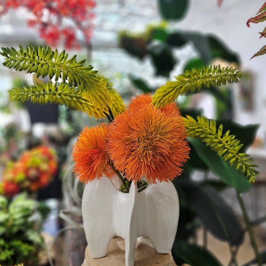Sea Urchin Flowers and Agave Flowers in Ceramic Vase 20"H - LDF Silk