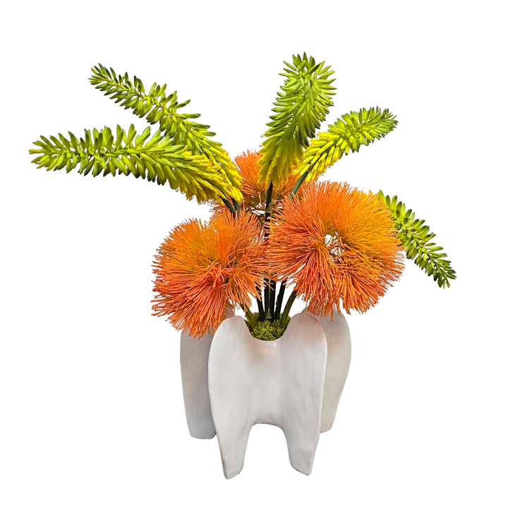 Sea Urchin Flowers and Agave Flowers in Ceramic Vase 20"H - LDF Silk