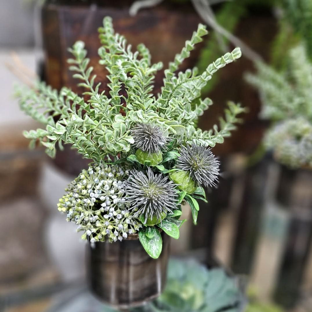 Sedum, Thistle and Moss Grass in Gunmetal. FH: 7" - LDF SilkArtificial Flora