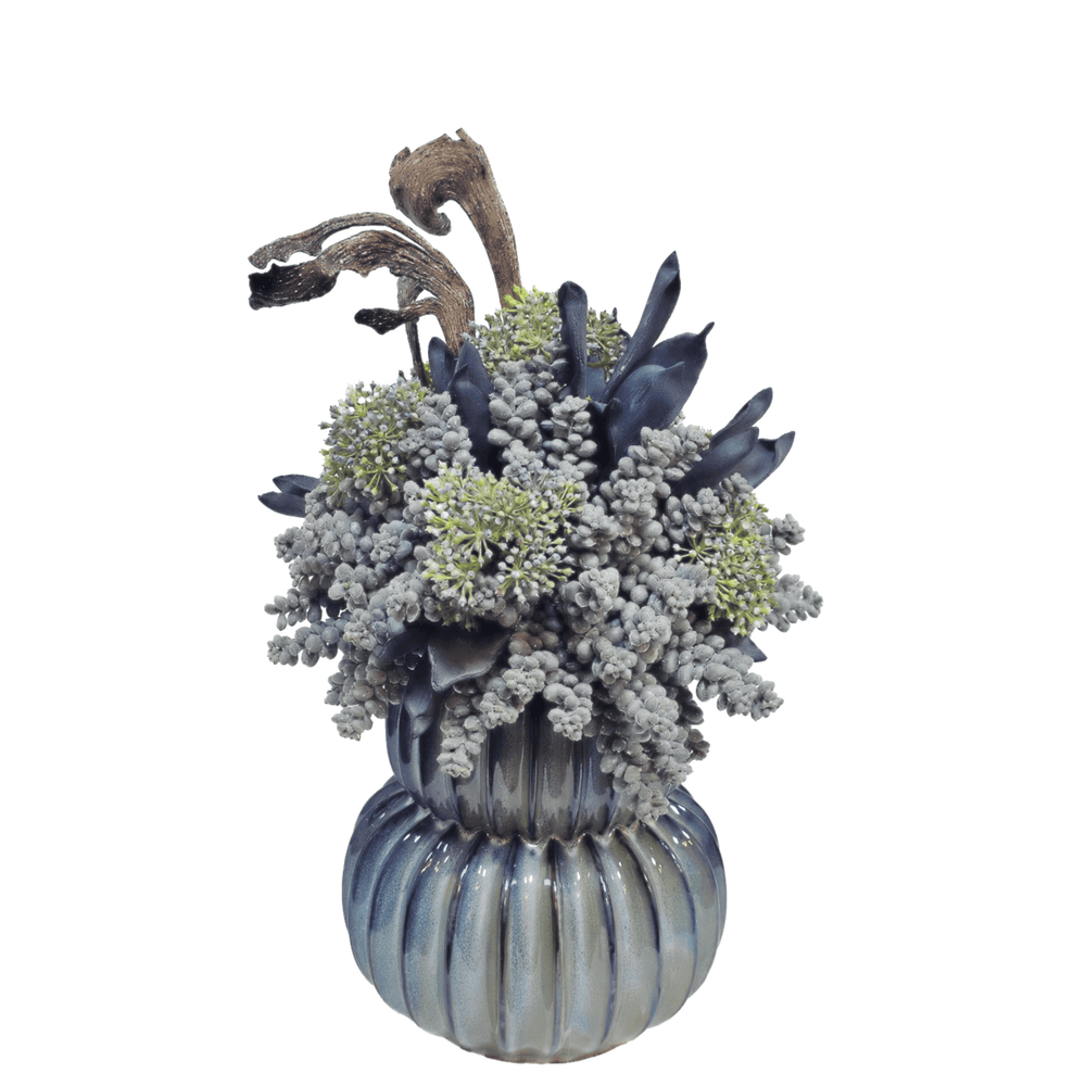 Sedum with Allium and Natrag in Ceramic Gourd Vase 19"H - LDF Silk