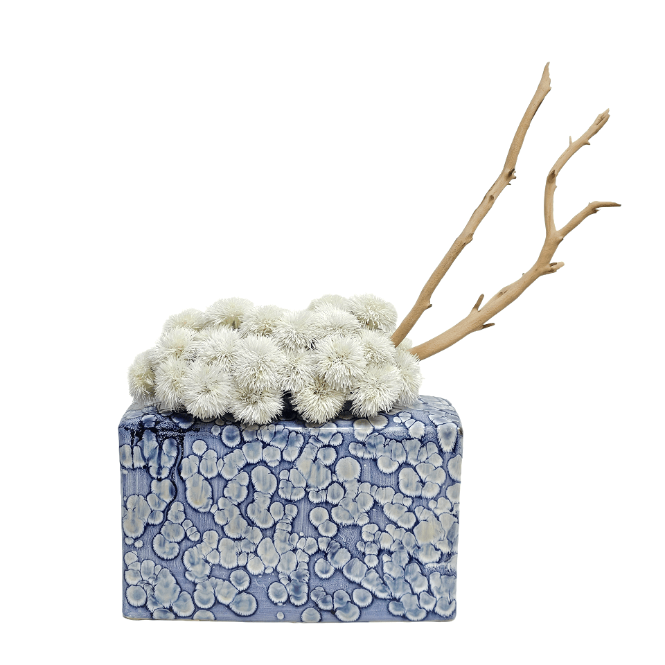 Sedum with Manzanita in Patterned Ceramic Short 27"H - LDF Silk