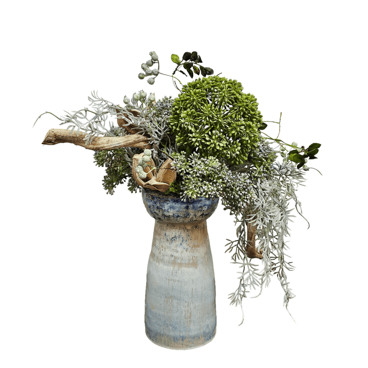 Seeded Allium with Curly Vine, Sora Pods and Berries in Glazed Ceramic 23"H - LDF Silk