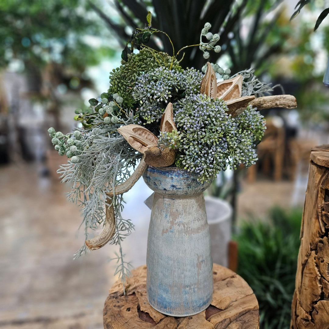 Seeded Allium with Curly Vine, Sora Pods and Berries in Glazed Ceramic 23"H - LDF Silk