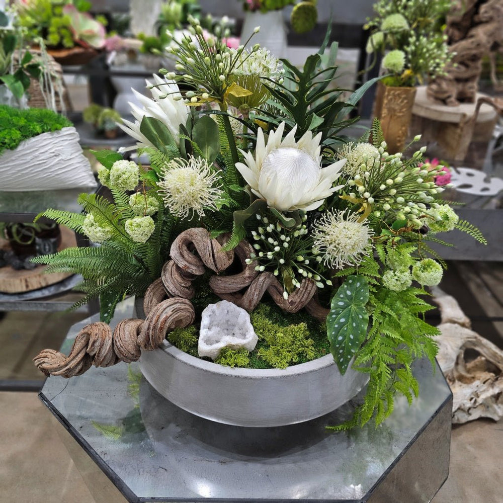 Specimen Jungle Vine with Protea, Allium and Ferns in Bowl 28"H - LDF Silk