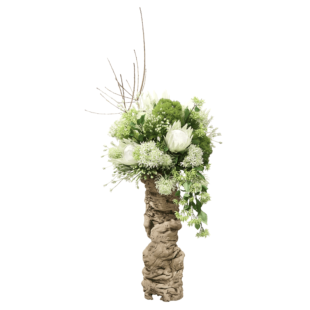 Specimen Natural Wood Vase with Protea, Agapanthus, Allium and Branches 60"H - LDF Silk