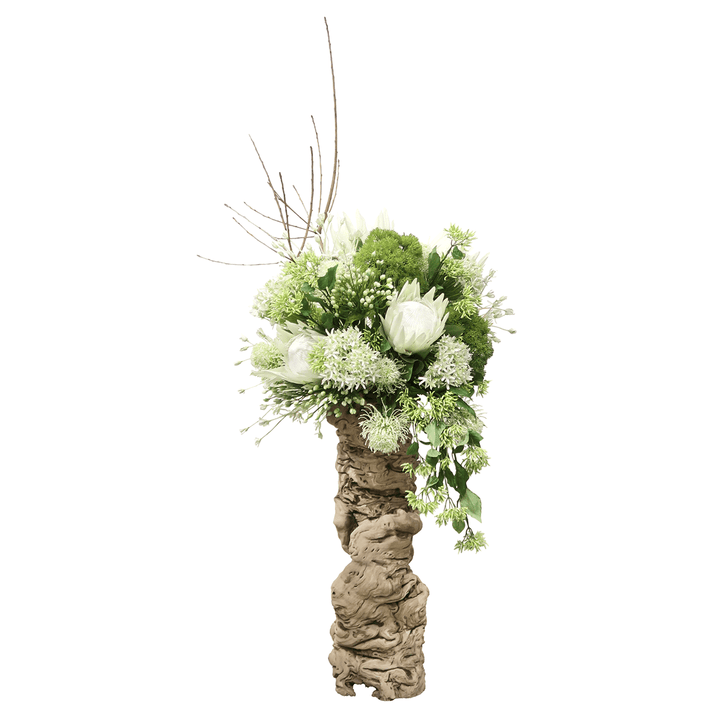 Specimen Natural Wood Vase with Protea, Agapanthus, Allium and Branches 60"H - LDF Silk