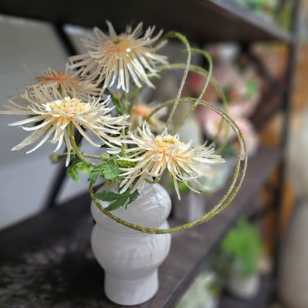Spider Mums with Curled Vine in Gourd Ceramic. FH: 21"H - LDF SilkArtificial Flora