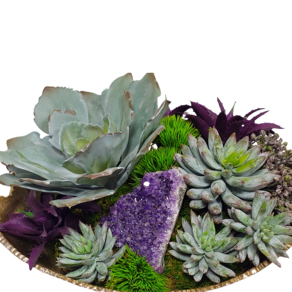 Succulents and Amethyst in Bowl FH: 9" - LDF SilkArtificial Flora