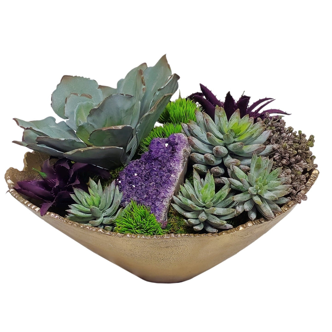 large purple succulent Succulents and Amethyst in Bowl FH: 9"