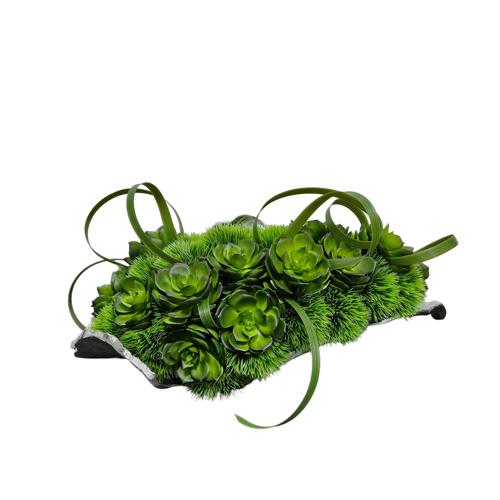 Succulents, Grass and Curly Leaves in Silver Metal Leaf 7.5"H - LDF Silk