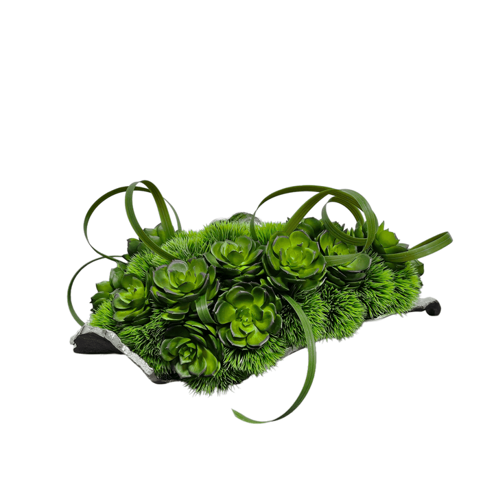 Succulents, Grass and Curly Leaves in Silver Metal Leaf 7.5"H - LDF Silk