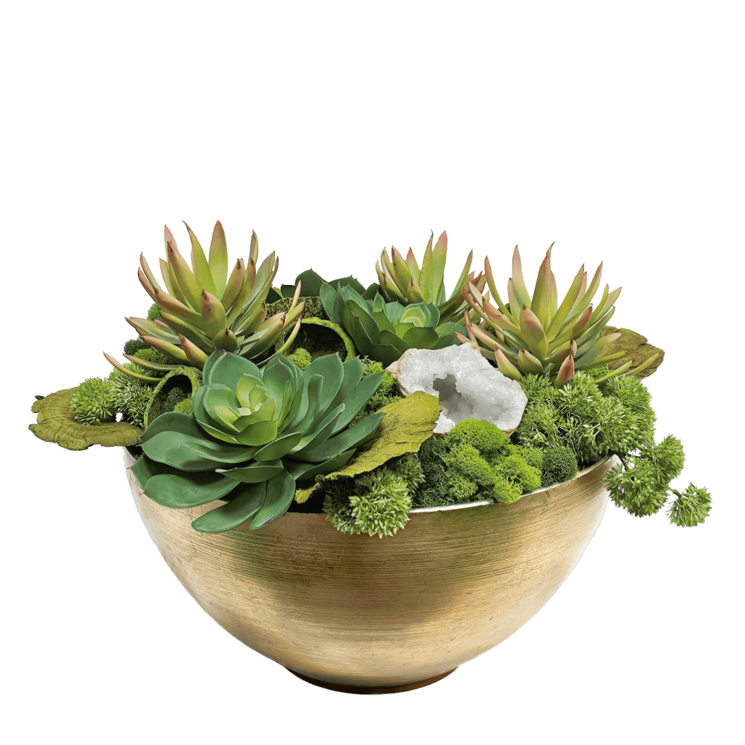 Succulents, Mixed Mosses, Mushrooms and Geode in Bowl FH: 18" - LDF Silk