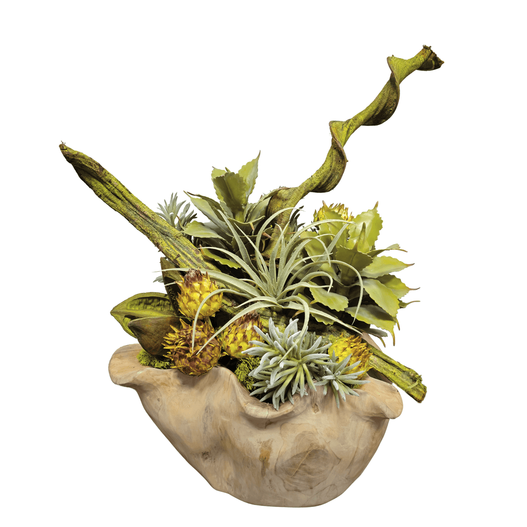 Succulents with Curly Vine, Dried Sora Pods and Artichokes 21'H - LDF Silk