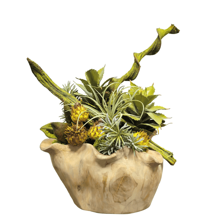 Succulents with Curly Vine, Dried Sora Pods and Artichokes 21'H - LDF Silk