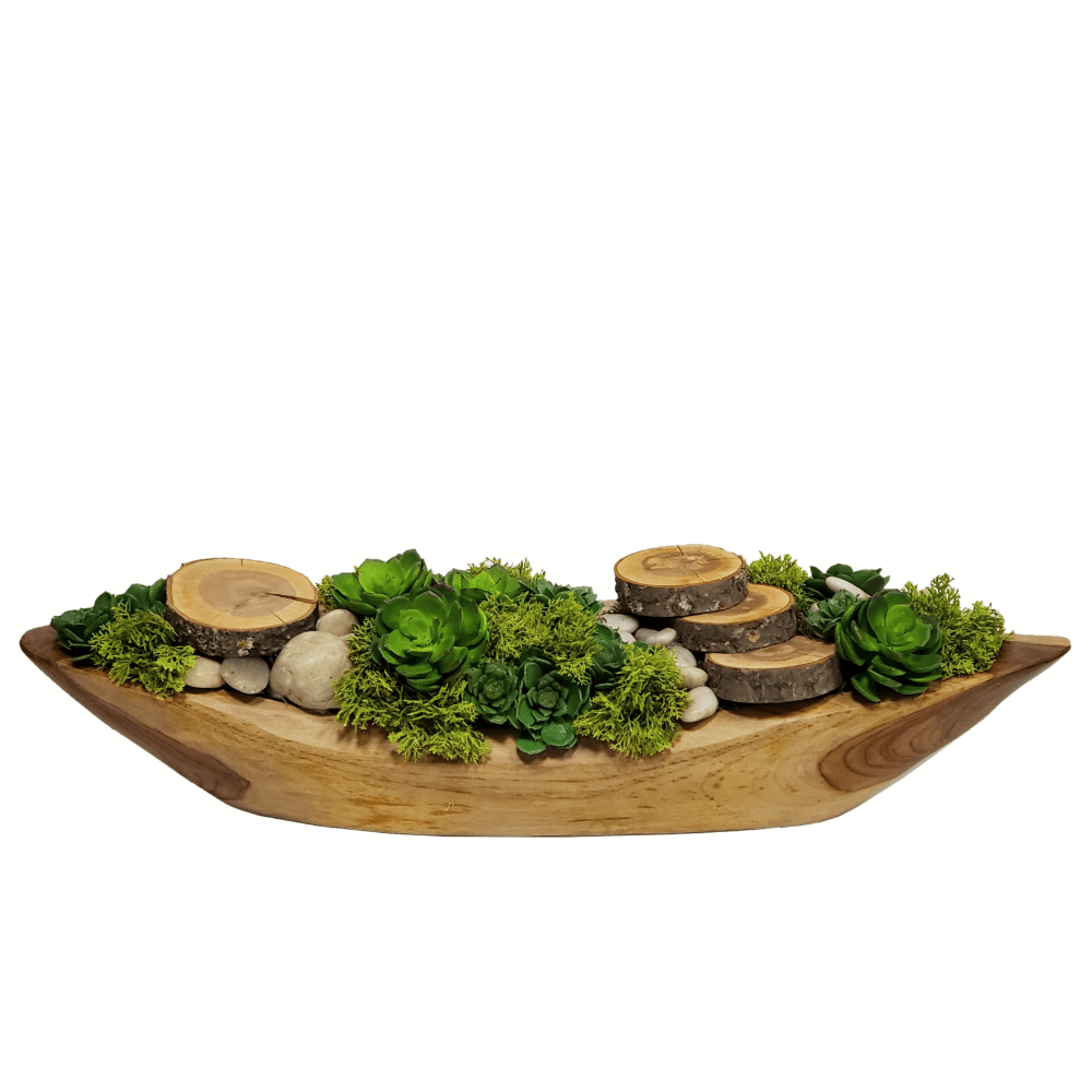 Succulents with Wood Slices and Rocks in Container FD:5.5"H - LDF Silk