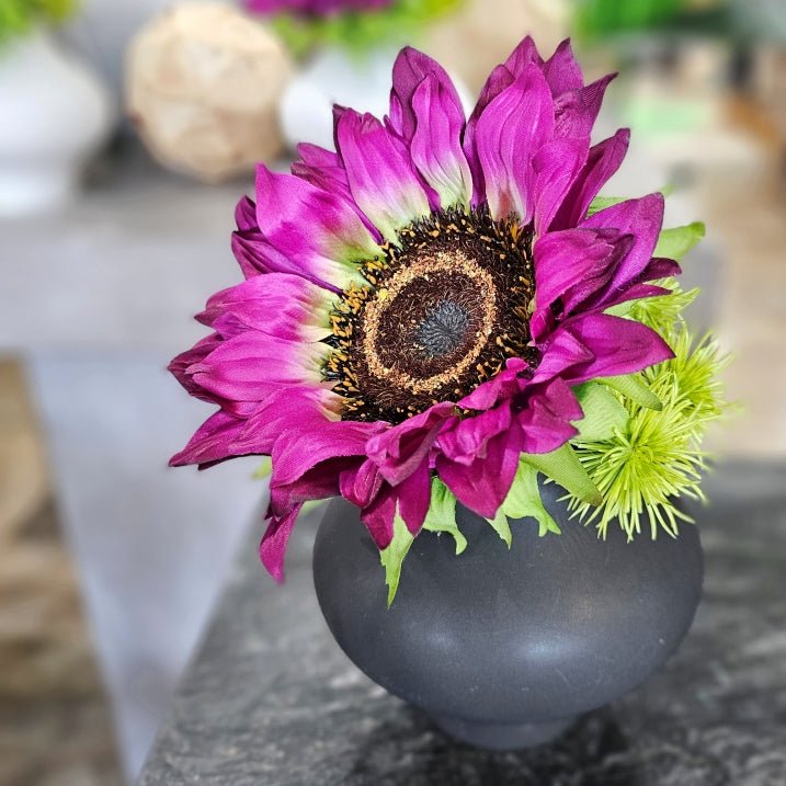 Sunflower with Thistle in Ceramic Vase 9.5"H 2 Vase color options - LDF Silk
