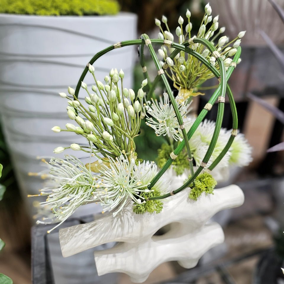 Thistle, Agapanthus, Protea, and Horsetail Reed in Ceramic Hashtag Vase. 19"H - LDF Silk